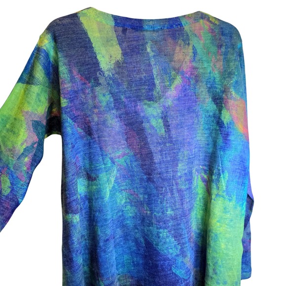 Soft Surroundings Colorful Sweater Top V-Neck Medium Blue Green Abstract - Picture 7 of 12